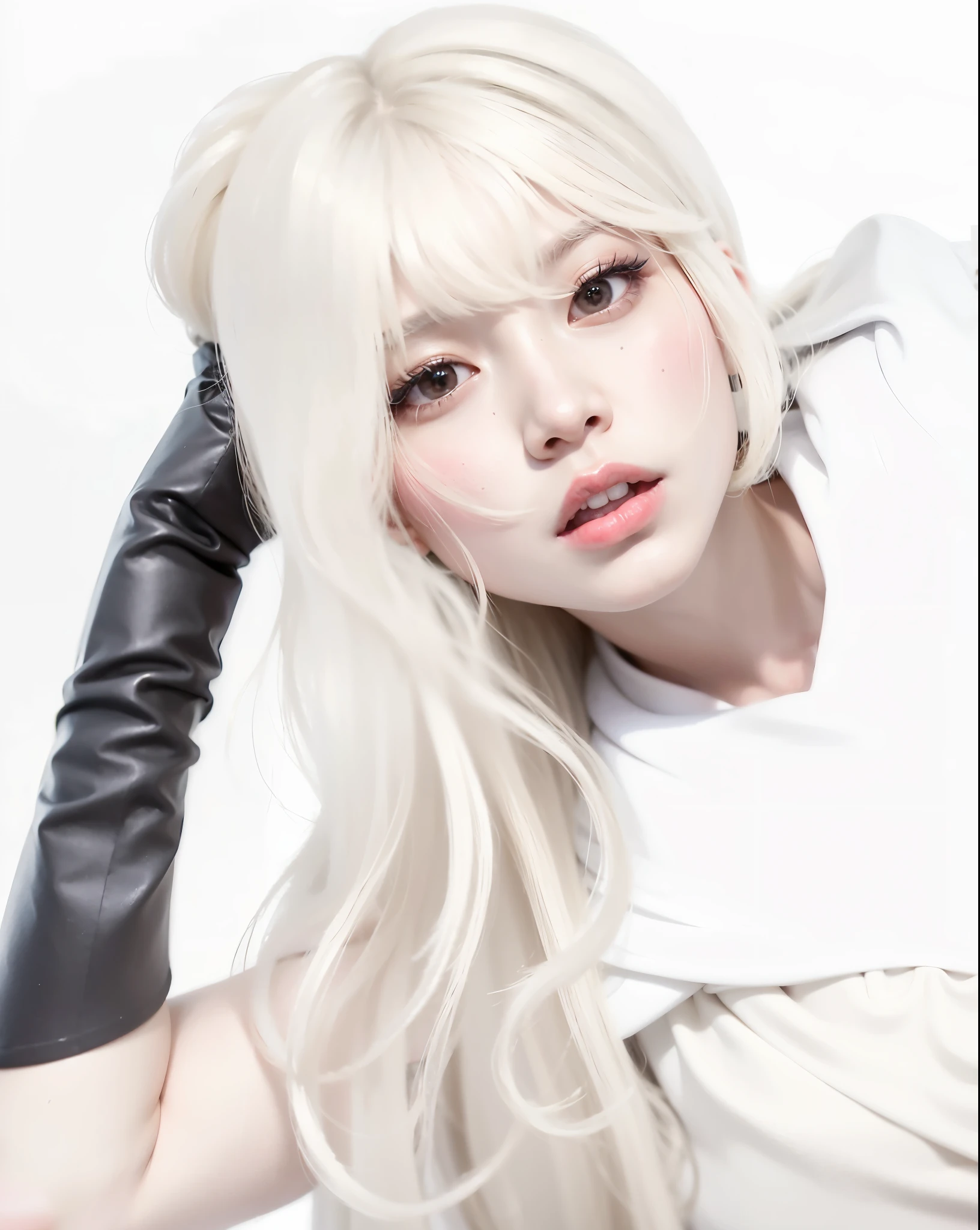 Cute girl，A blushing expression，White long hair，whole body，iOS in-depth analysis