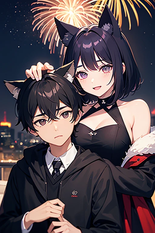 Best-aesthetic, 超高分辨率, distinct, Ultra detailed, Best quality, High quality, hyper qualit, 16k, High details, high resolution, Detailed, Masterpiece, Beautiful, Detailed skin, full bodyesbian, Sexy, （1boy）, Black hair, Short hair, Yellow eyes, Cat ears, （Conque）, （Dark skin）, Shota, Belly button suit, （Abs）, （Beautiful dark skin boy with black hair and cat ears）