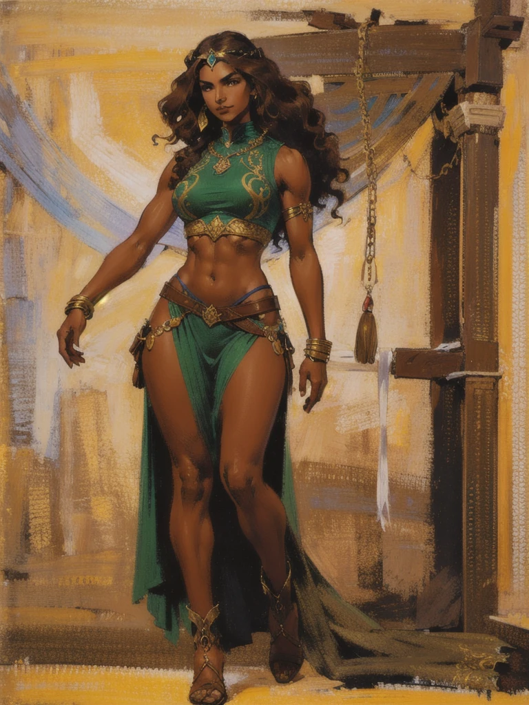 (beautiful exotic girl in a mysterious jungle), (((hypnotic eyes))), (slender), (graceful), twilight, walking, (((snakes on the floor))), (sensual pose), extravagant, smooth skin, light makeup, (((lush vegetation))), (((ancient ruins))), ((mysterious smile)), (((elaborate headdress))), (((snake-themed jewelry))),(((tribal body paint))), (((high heels))),(((toned physique))), (flowing silk dress), ((golden arm bands)), ((schoker)), Serpent crown, emerald necklace, gold bangles, ring, jeweled waist belt, , thigh bands, high-heeled sandals , ((aura of mystique)), (bodybuiler abs)