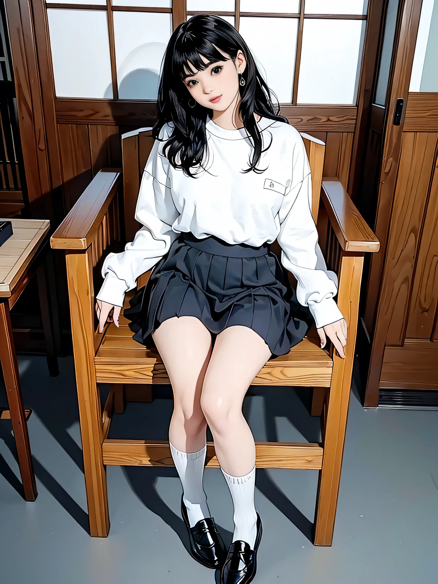 best qualtiy，tmasterpiece，超高分辨率，（realisticlying：1.4），teens girl，Juvenile, Thin and light，Legs crossed，white short socks