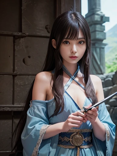 Pretty Face、big eye、(masterpiece)、ultra-detailliert、(top-quality:1.0)、 (NSFW)、(Beautie)、 、medieval times、ue、Fantasy、 Skirt、Sword、The woman is Greek、crying how bright、caves、(ropes、noose、tie、bind both hands、Hands behind your back)、(ripped clothing:1.5)、Bearded Man、feeling of disgust