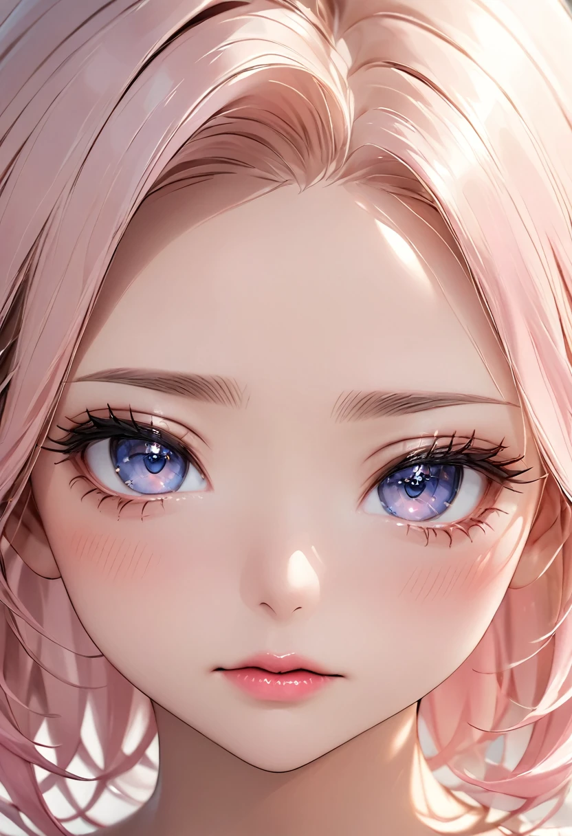  high quality, Hyper-realistic portraits。 Her skin is pure white and translucent .、It has natural shading 。 The makeup is natural  、 uses a light foundation and a hint of blush 、 uses a soft pink lip color 。 The lighting is soft and natural .、 emphasizes facial features 、 Don't highlight shadows 。The background is simple 、 has a blurry gradation .、 Focus on the Face 。