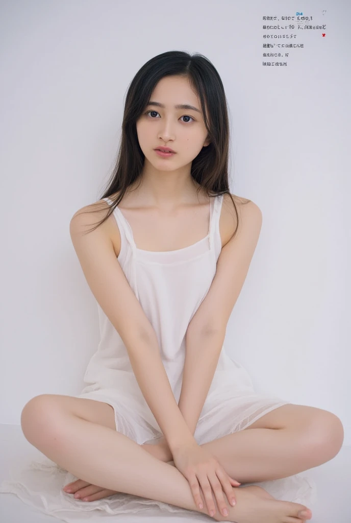 ((Extremely precise and accurate anatomy:1.0)), (photo Realistic:1.4), (hyper Realistic:1.4), (最高品質のRealisticな肌の質感:1.4), (Improvement of quality:1.4), (Enhances the beauty of skin texture:1.1), Clean and glowing skin, mesh, thin:1.2, (Realistic:1.3), Realisticなライティング, (Smoother lighting:1.05), (Improving the quality of cinema lighting:0.9), Backlight, A gentle light on your face, Ray Tracing, (Bright light:1.2), 32K, One Japanese woman, fine grain, Detailed face, (Film Grain:1.1),(Accentuates body lines:1.1), High resolution, Natural look, Kind eyes, Improves hair quality, Delicate light and shadow, Transparent muscles, Graceful pose, Beautiful Eyes, Sharp details, Soft light reflection, Beautiful contours, Delicate skin tone, Fine hair texture, Natural background, ,(((Downward))),((Spread your legs)),A loose-fitting camisole,barefoot,One Girl,Realistic,Bedroom、Looks sleepy