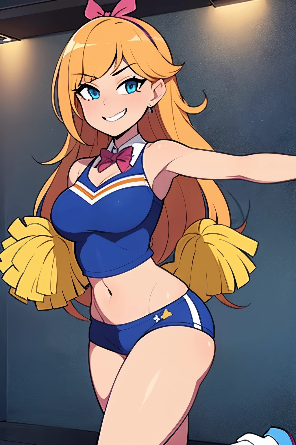 (RED Ribbon on HAIRband:1.2),(Aikatsu idol, Blonde Hair:1.2, elegant and detailed, captivating face, expressive
red eyes, full of charisma and energy, Reverse Cowgirl Position:1.4, Blue Stripe Panties:1.2, taut and curvaceous body, big ass and beautiful ass accentuated, pointy panties revealing the appealing underboob, intricately detailed thighs, shimmering skin, high resolution and best quality, impressive details and sensual allure.)
Amidst the silken glow of the stage lights, an Aikatsu idol with golden blonde hair smiled at the audience, her detailed, expressive blue