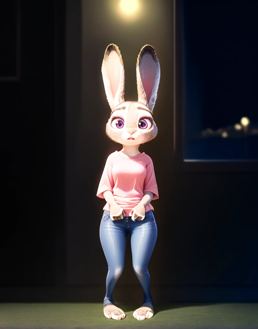 judy hopps, female, young, POV , lowleg panties, sports bra, garter belt , at home, toddler girl on the background, watching tv, on the knees, crawling, night, moon behind window