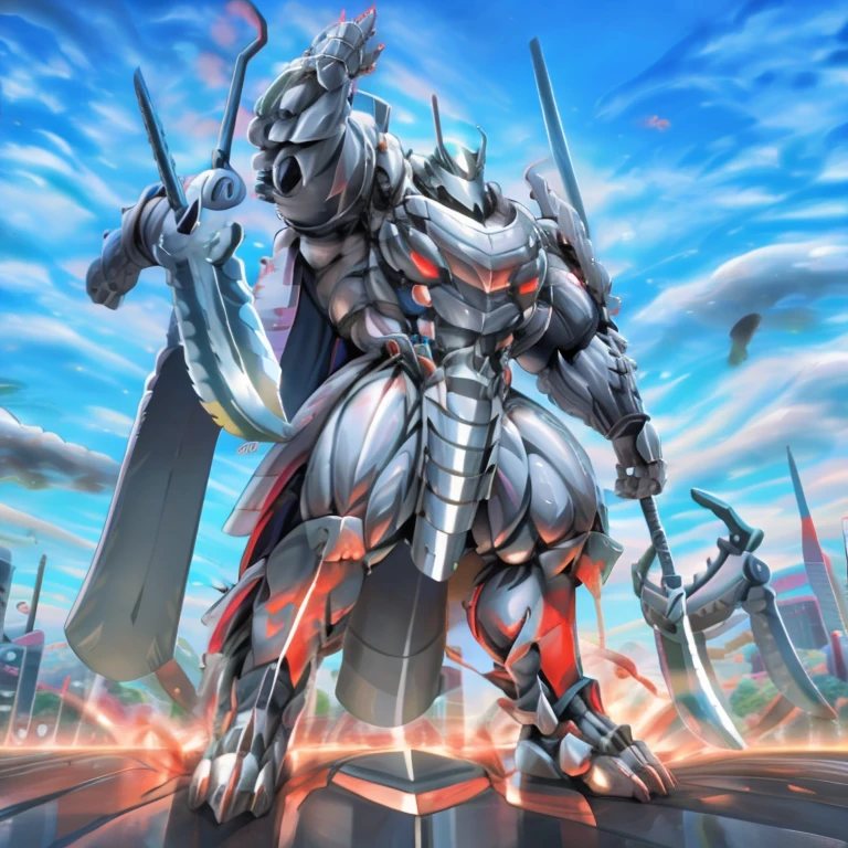 - Silver Samurai
- masterpiece. official art. 8k. best quality. detailed full body. full body.

- dominating Silver Samurai. Silver Samurai is over 1000 meters long. focus GIANT mechanical Muscular Silver Samurai is trampling the city. Looking down. macro. stomp. Low-angle perspective. emphasizing the immense size.

- smoke and flames rising from the destruction in the city)

- wearing a full-face helmet. high-tech bio-mecha armor. real texture material. whole body shines like metal. Wearing cyberpunk mecha. emphasizes the muscles. suit fully made of metal. intricate armor. Robotic suit. suit fully made of metal. cyborg. Powered exoskeleton with the same design as Silver Samurai.

- Detailed head. Detailed Body. Detailed abs. gigantic muscles. HYPER MUSCLES. Gigachad Muscular. big muscle. pecs. triceps. traps. unusually developed muscular body. body full of huge muscles. showing off muscles. pectorales enormes. Exaggeratedly huge muscles. huge muscles. long legs.

-NJfurry. silver samurai wears a long silver cloak.The claws are sharp. 5 toes.

- SILVER color hyper penis. hyper SILVER penis. big penis,

- melee weapon, weapon, armor, plate armor, sword, floating weapon, anthro, knight, clothing, helmet, detailed background, white fur, claws, dragon pauldron,

- Silver Samurai, full armor, cyborg, science fiction, combat helmet, 
- robot, mecha, holding, holding armor, holding weapon

- by null-ghost
- demon lord dragon batzz