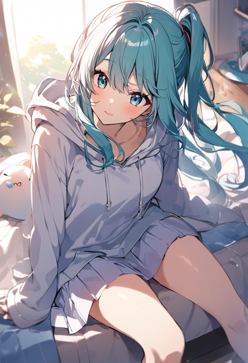  Hatsune Miku、 hoodie、Miniskirt、morning