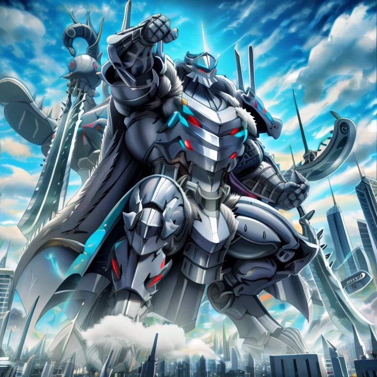 - Silver Samurai
- masterpiece. official art. 8k. best quality. detailed full body. full body.

- dominating Silver Samurai. Silver Samurai is over 1000 meters long. focus GIANT mechanical Muscular Silver Samurai is trampling the city. Looking down. macro. stomp. Low-angle perspective. emphasizing the immense size.

- smoke and flames rising from the destruction in the city)

- wearing a full-face helmet. high-tech bio-mecha armor. real texture material. whole body shines like metal. Wearing cyberpunk mecha. emphasizes the muscles. suit fully made of metal. intricate armor. Robotic suit. suit fully made of metal. cyborg. Powered exoskeleton with the same design as Silver Samurai.

- Detailed head. Detailed Body. Detailed abs. gigantic muscles. HYPER MUSCLES. Gigachad Muscular. big muscle. pecs. triceps. traps. unusually developed muscular body. body full of huge muscles. showing off muscles. pectorales enormes. Exaggeratedly huge muscles. huge muscles. long legs.

-NJfurry. silver samurai wears a long silver cloak.The claws are sharp. 5 toes.

- SILVER color hyper penis. hyper SILVER penis. big penis,

- melee weapon, weapon, armor, plate armor, sword, floating weapon, anthro, knight, clothing, helmet, detailed background, white fur, claws, dragon pauldron,

- Silver Samurai, full armor, cyborg, science fiction, combat helmet, 
- robot, mecha, holding, holding armor, holding weapon

- by null-ghost
- demon lord dragon batzz