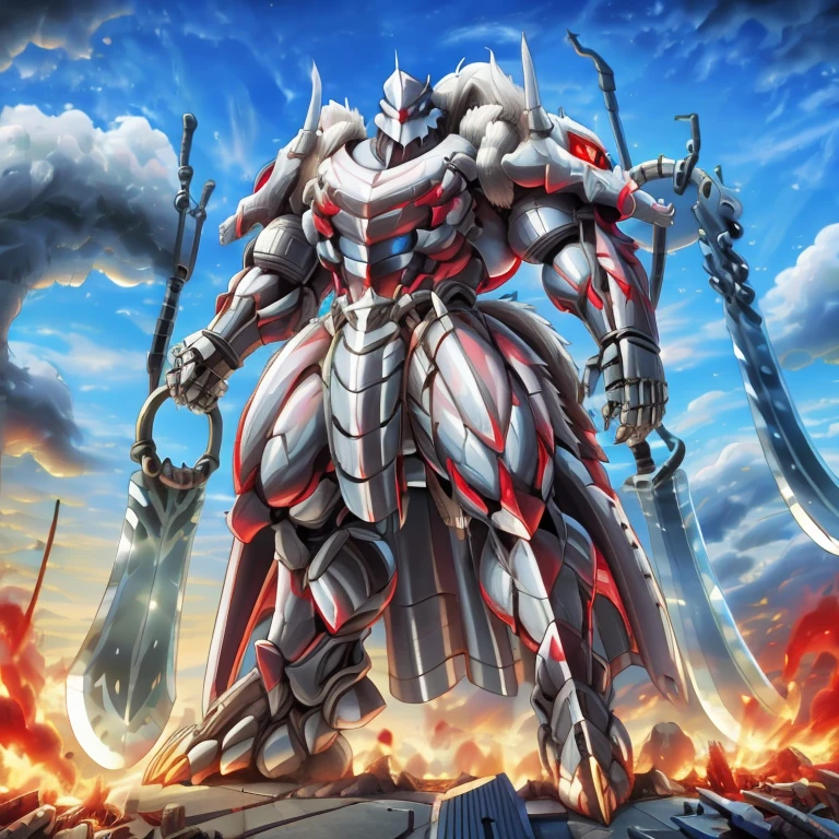 - demon lord dragon batzz
- masterpiece. official art. 8k. best quality. detailed full body. full body.

- dominating demon lord dragon batzz. demon lord dragon batzz is over 1000 meters long. focus GIANT mechanical Muscular demon lord dragon batzz is trampling the city. Looking down. macro. stomp. Low-angle perspective. emphasizing the immense size.

- smoke and flames rising from the destruction in the city)

- wearing a full-face helmet. high-tech bio-mecha armor. real texture material. whole body shines like metal. Wearing cyberpunk mecha. emphasizes the muscles. suit fully made of metal. intricate armor. Robotic suit. suit fully made of metal. cyborg. Powered exoskeleton with the same design as demon lord dragon batzz.

- Detailed head. Detailed Body. Detailed abs. gigantic muscles. HYPER MUSCLES. Gigachad Muscular. big muscle. pecs. triceps. traps. unusually developed muscular body. body full of huge muscles. showing off muscles. pectorales enormes. Exaggeratedly huge muscles. huge muscles. long legs.

-NJfurry. demon lord dragon batzz wears a long silver cloak.The claws are sharp. 5 toes.

- SILVER color hyper penis. hyper SILVER penis. big penis,

- melee weapon, weapon, armor, plate armor, sword, floating weapon, anthro, knight, clothing, helmet, detailed background, white fur, claws, dragon pauldron,

- Silver Samurai, full armor, cyborg, science fiction, combat helmet, 
- robot, mecha, holding, holding armor, holding weapon

- by null-ghost
- demon lord dragon batzz