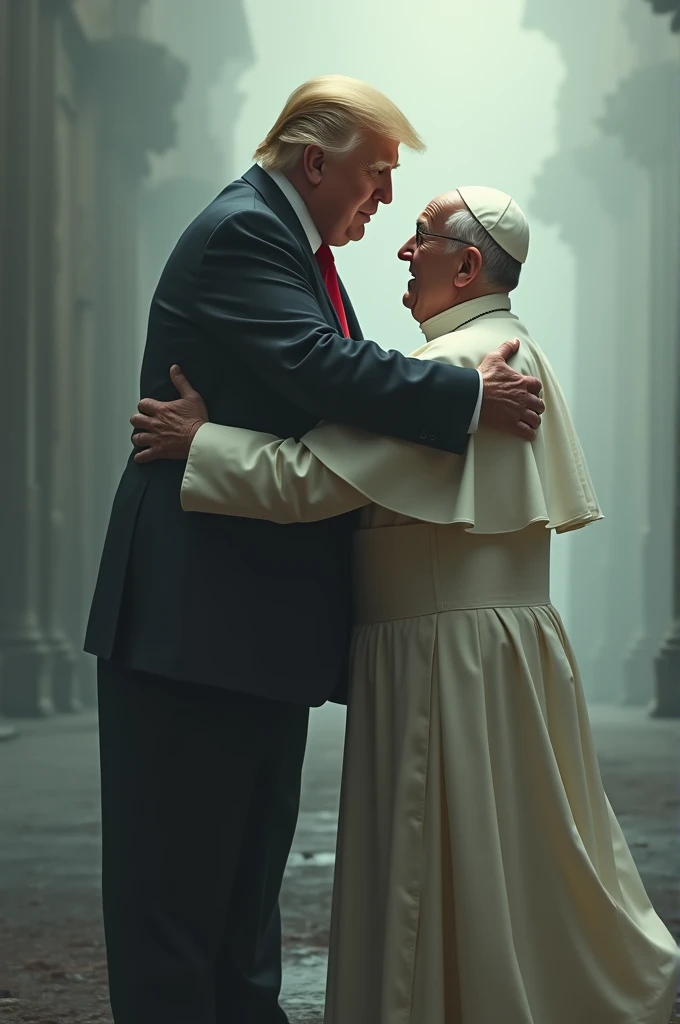 Draw the profile face of the Holy Father of the Roman Catholic Church with a slightly mischievous smile, menacingly,