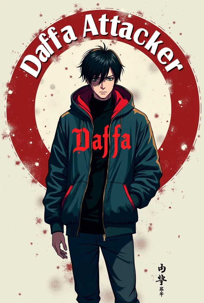 The edge of the circle . In the center is a photo of a cool anime male wearing a jacket inscribed with the name Daffa. Continue in the circle there is the inscription Daffa Attacker .