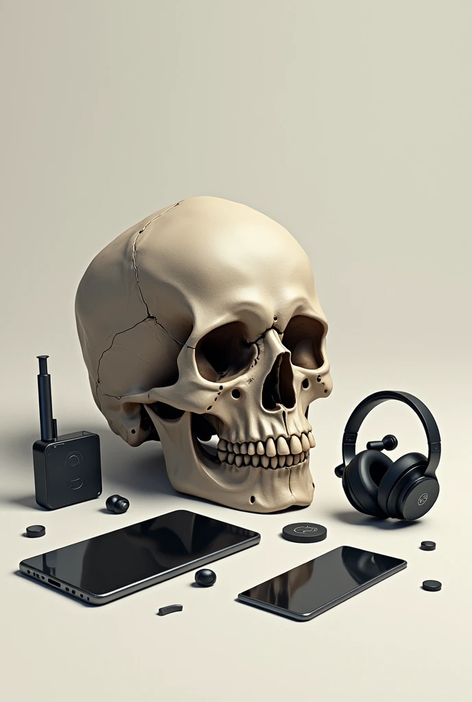 Skull with headphones receiving a shot in the forehead