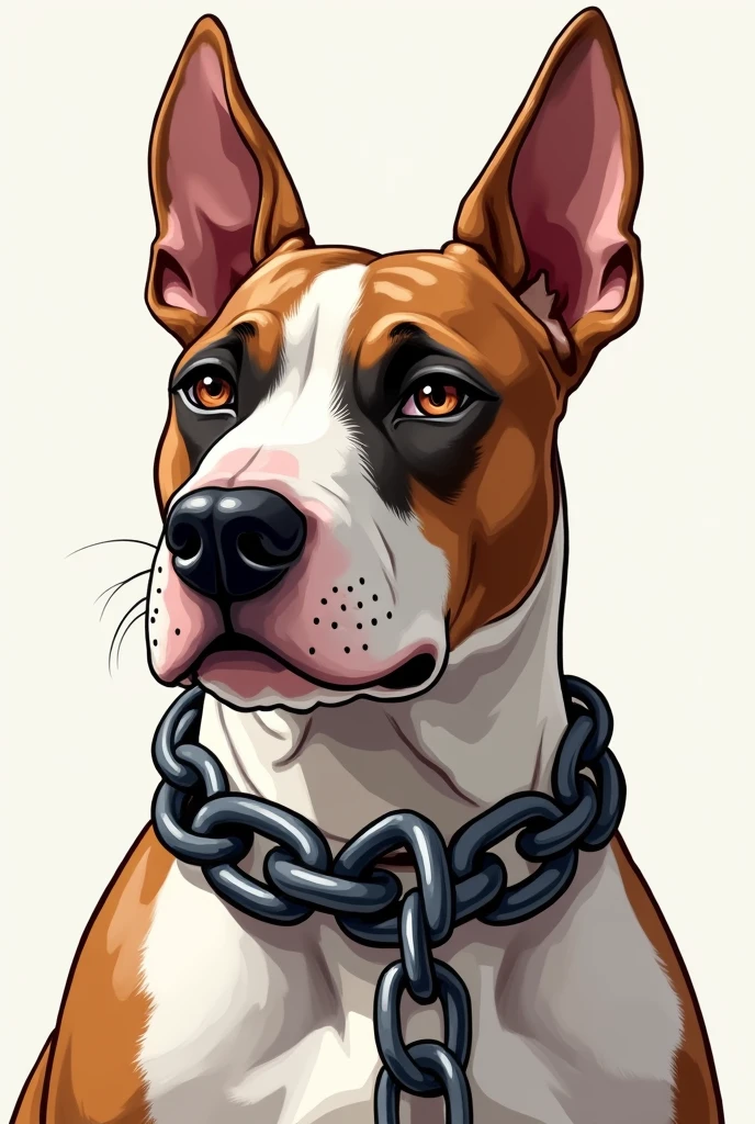Make a round image of an adult American Bully with chains and Kyrus Kennel written on it