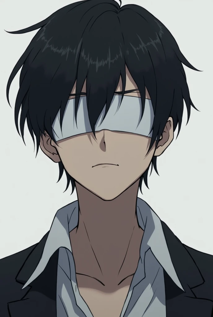 17 year old boy with a black blindfold, anime