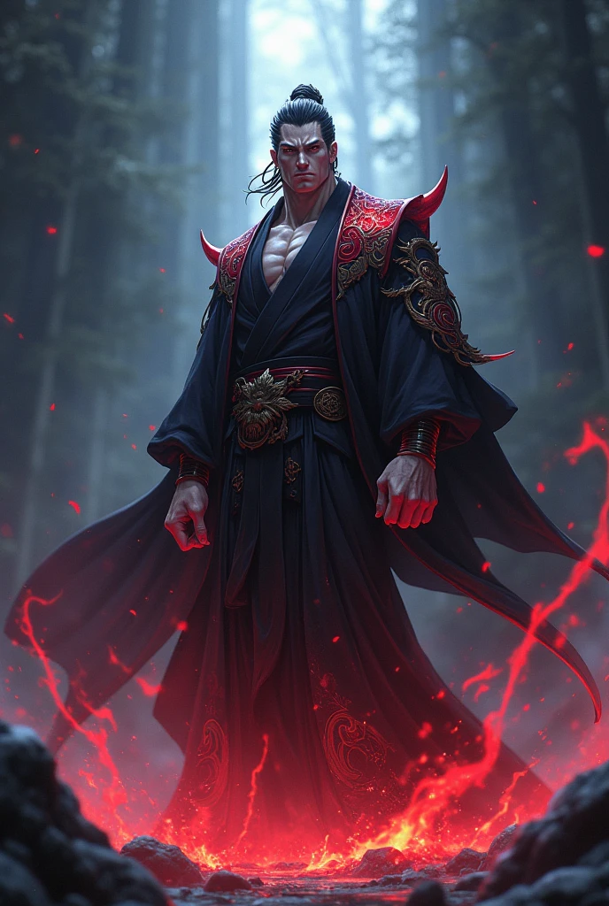 Ayakashi and Kage-Oni coalescing in a surreal, nightmarish landscape, embodying the eerie essence of Edo Yokai.
