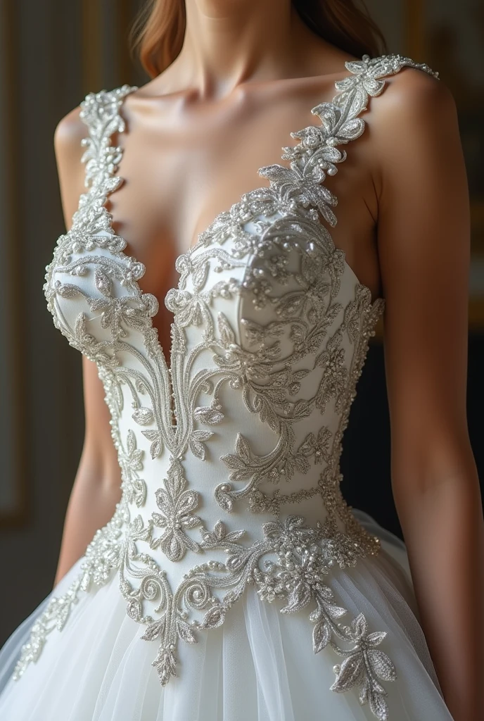 Charlotte McKinney in a tight-fitting glamorous ball gown with great cleavage and extremely sexy.