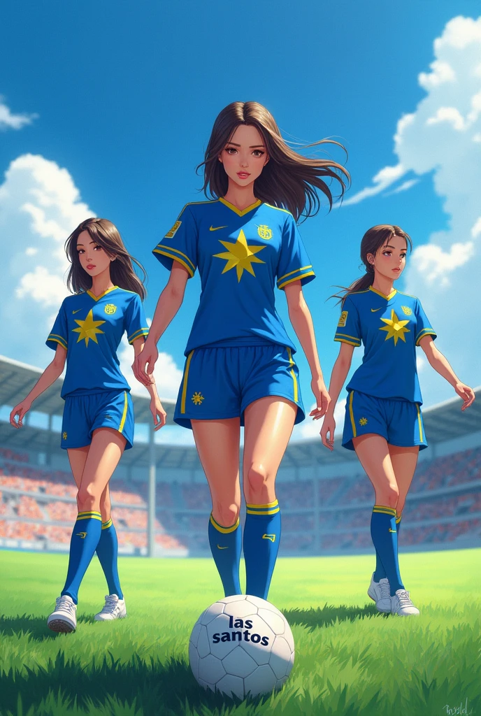 Group of girls, playing soccer, international match, japan vs brazil, fullbody shot, in the soccer stadium,