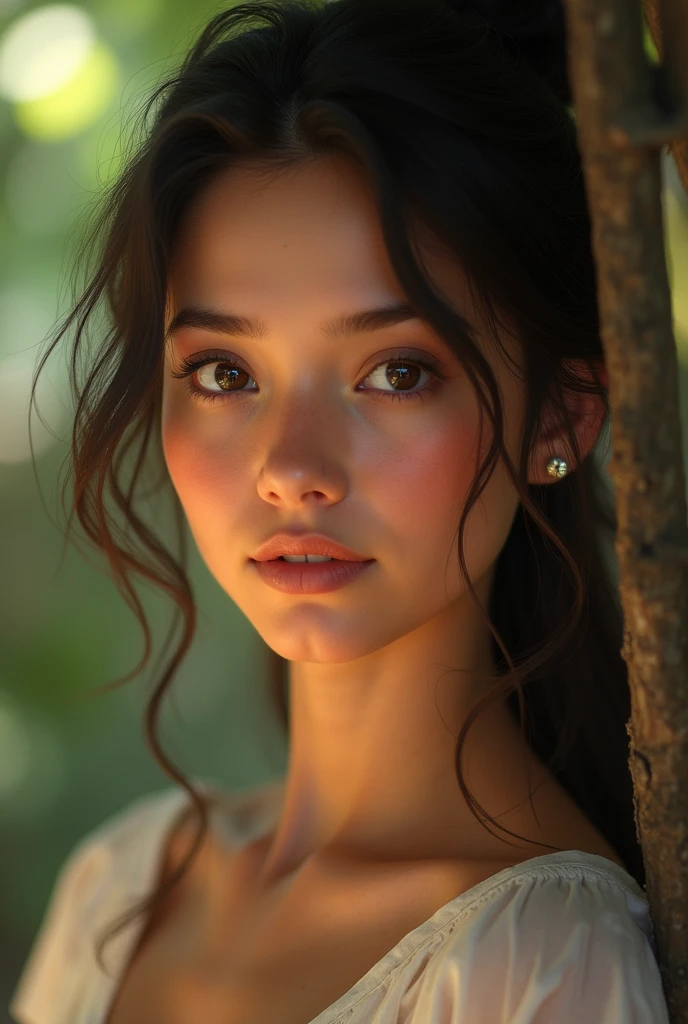 high quality, 8K Ultra HD, hyper-realistic portrait of a captivating woman, The woman is portrayed in a moonlit setting, her features bathed in a soft, diffused glow that accentuates the delicate nuances of her expression. The artist, drawing from Sargent's precision, captures every subtle contour of her face, the intricacies of her gaze, and the cascading strands of her hair, In this mysterious ambiance, the artist employs da Vinci's mastery of shadow and light, creating an alluring interplay that accentuates the enigmatic aura surrounding the woman, Shadows dance across her features, enhancing the depth of her gaze and adding a touch of secrecy to the composition, by yukisakura, highly detailed,