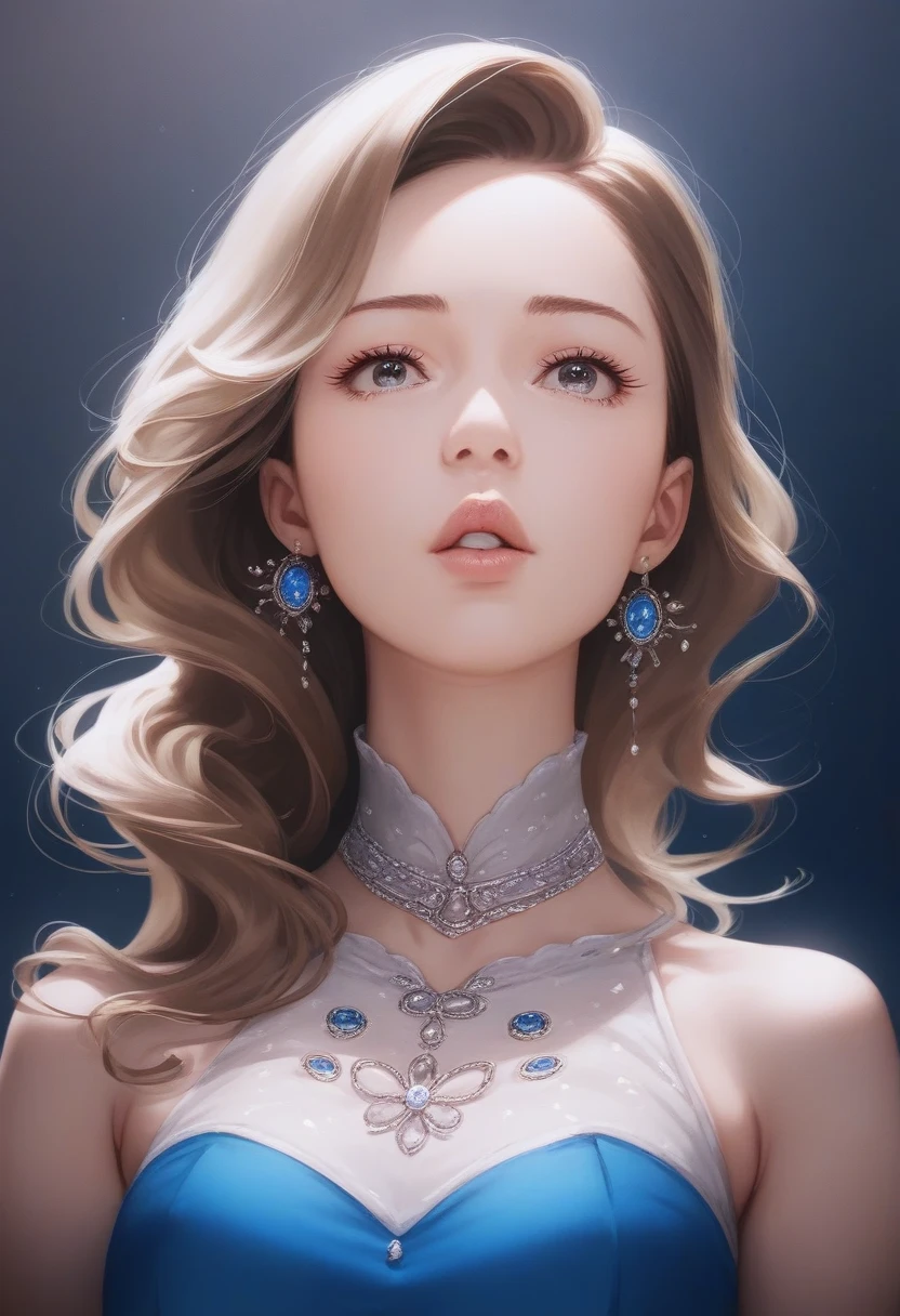 a detailed anime-style illustration of a young woman with beautiful detailed eyes, beautiful detailed lips, extremely detailed facial features, long eyelashes, elegant expression, wearing a light blue sleeveless dress, with a visible throat bulge and swallowing the entire upper body, in a vibrant anime-style color palette, highly detailed, masterpiece, 8k, photorealistic