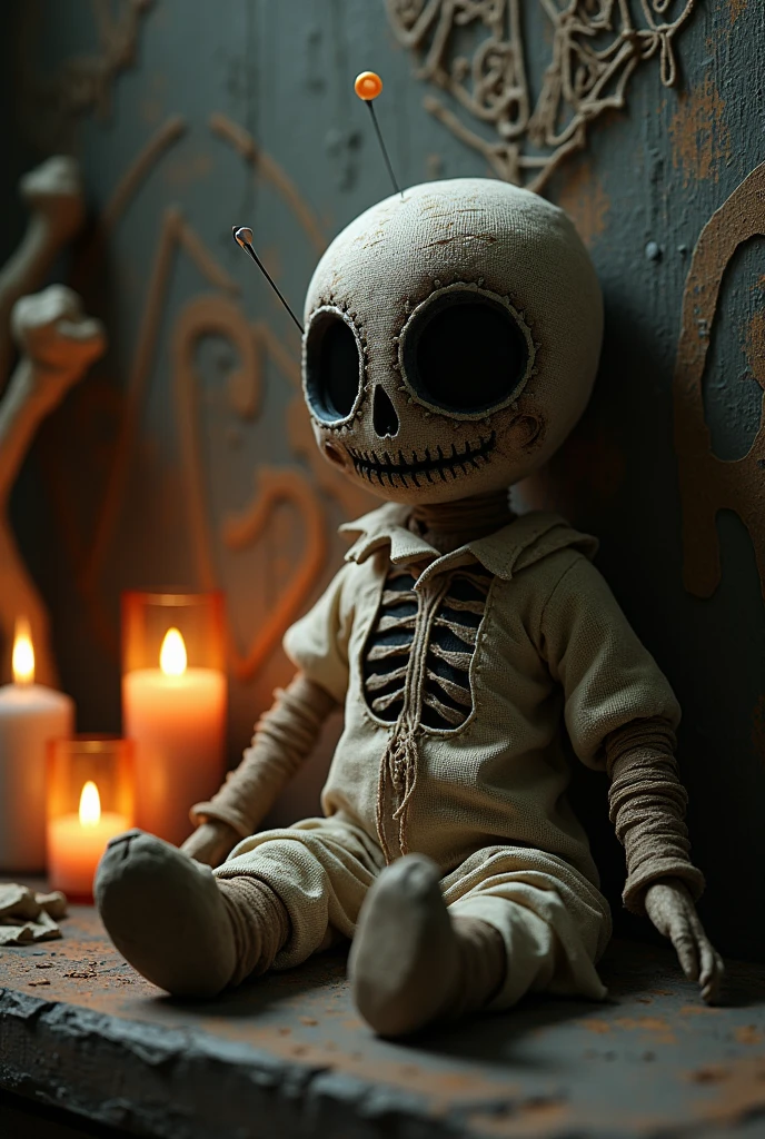 (knitted toy voodoo doll:1.7), (Voodoo Doll:1.3), (Clothing: tattered gothic attire with raven patterns:1.0), (Accessories: enchanted candle emitting eerie green light, levitating skulls:1.1), (background: iconic Eiffel Tower with floating mist, glowing gargoyles, and spectral figures:1.2), best quality, masterpiece, detailed soft oil painting, detailed background, dramatic cinematic lighting, soft edge lighting, professional, dramatic lighting, hard edge lighting, ultra quality, 4k, masterpiece, best quality, 8k, ultra high definition, high resolution, extremely detailed
