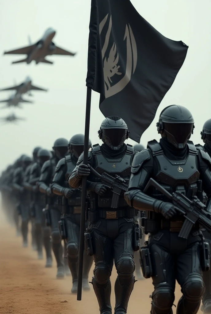 epic cinematic still shot showing 4 Skull Core motorcycle gang wearing their signature chrome Skull helmets with glowing eyes wearing all black leather motorcycle jackets facing off against army forces depicted as many villainous dark furry silverback gorilla men wearing all black military gear armed with random real life military weapons in a epic desert showdown. max quality.