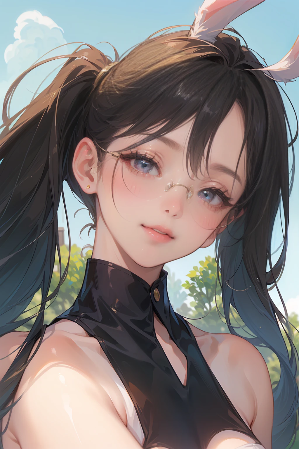 pretty girl, (Brown Hair), ((very bun hair)), Perfect Face, An innocent smile, Upper Body,(Cerulean Eyes), (yan), (small), (thin), ((Flat Chest)), ((Only 16)), Skin Dentition, Attention to detail, Attractive oval face, Red lips, pink, Shiny skin, Fine hair, Face Focus, Chest close-up, Gorgeous hair ornament, Gold earrings, ((1 Girl)), Embarrassed expression,