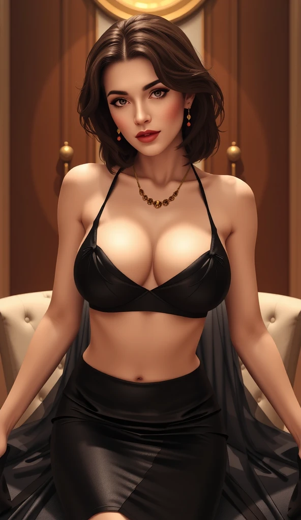 Beautiful portrait, beautiful turned on woman, attractive revealing outfit, beautiful lighting, beautiful colours, beautiful realism, areola peeking out, mild nsfw