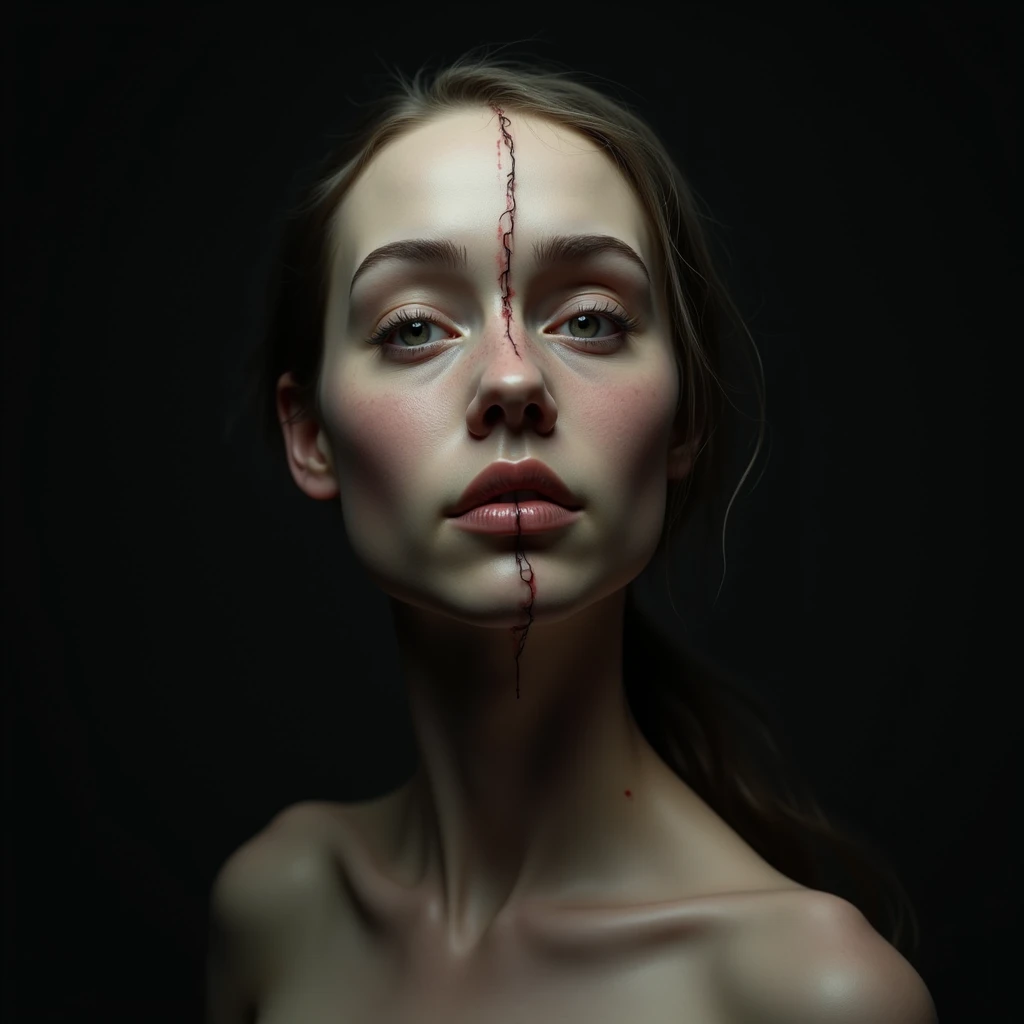 Android Beauty, Powerful paintings inspired by Francis Bacon, Ultra-realistic surrealism, Hyperrealism, fear, art, hyper real painting, Realistic illustration painting, カラフルなHyperrealism, Hyper-realistic digital art