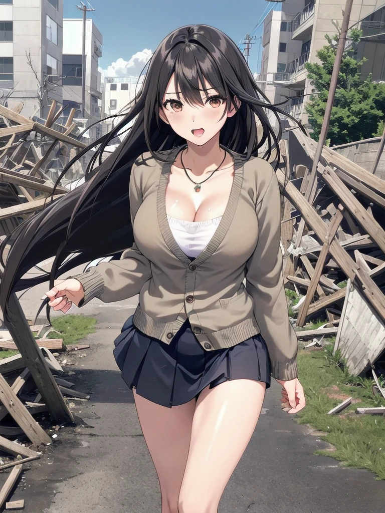     mature woman is open in millimeters  ,   お寺のBig Breasts, Student Uniform,  high school girl ,    cardigan with front closure  ,   cosplay, Big Breasts,        open your chest wide        , ,(     miniskirt length  :1.3),  (グレーの   フロントクロージャー付き cardigan with front closure  ),  sleeveless high neck top for viewers who place their hands behind the ground , No pants,(    sweated , shiny skin:1.1), (Ruins:1.2),      outdoor     ,sunlight, Spotlight effect,Dark Skies,Strong winds,(    High image quality,      high quality:1.1),      complicated details ,         Movie Lighting    ,      1 girl,(,  Because she's embarrassed ),(     necklace     ,      Bracelets),(Remoteプレイ:1.2), (Remote_vibration:1.2), (( hand:1.3))、   Dynamic pose of a ladle holding a ladle  ,