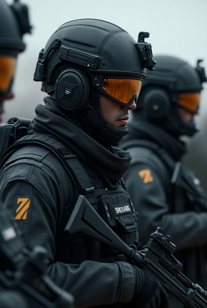 Dystopian elite police, with a mask that hides the face, at a protest fighting protesters, several police officers, chaos, realistic, ultra realistic, photography, dark fantasy, cinematic, dystopia
