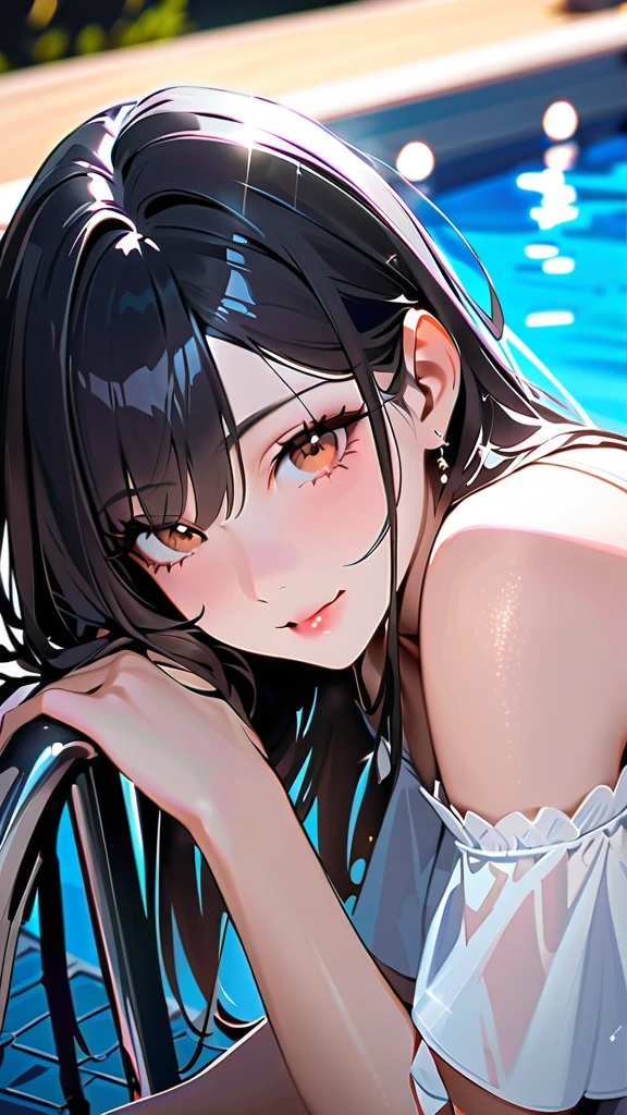 Liu Yifei,perfect bodies, No big breasts, Wet poolside at night