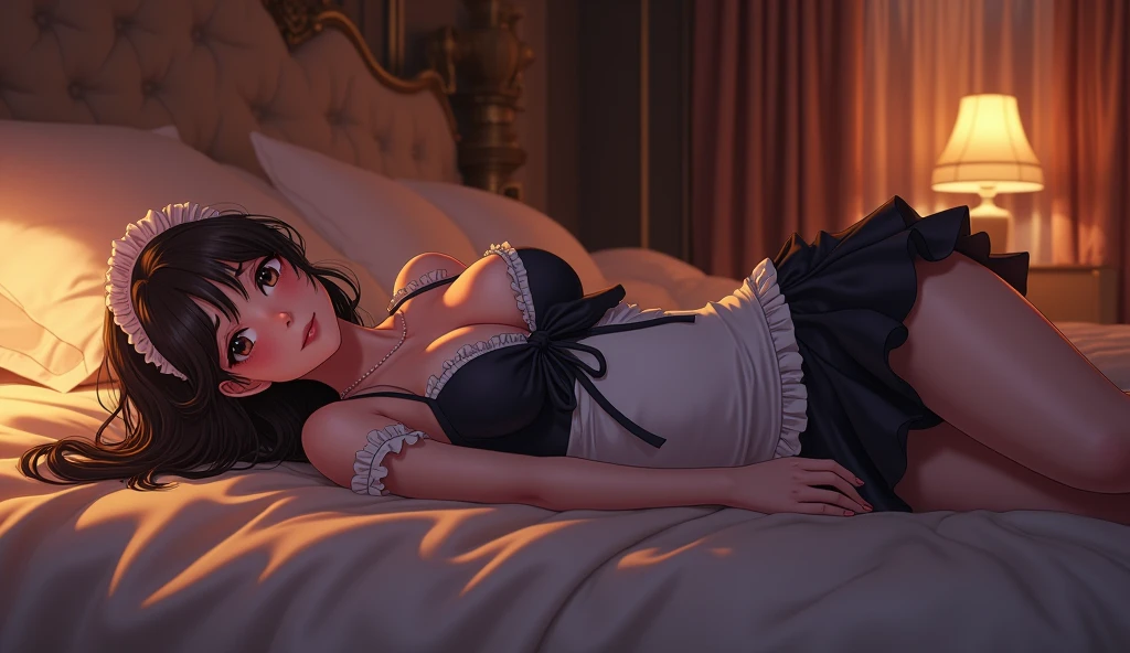 A woman in a bed with her mouth full of milk