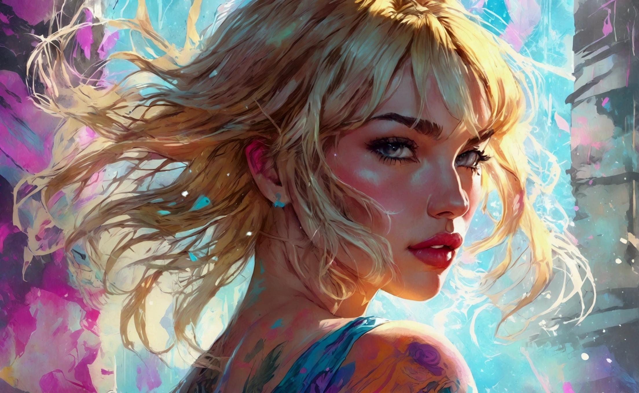 sticker art,kelly brook beautiful woman with long blonde hair  , freedom, soul, digital illustration, comic style, perfect anatomy, centered, approaching perfection, dynamic, highly detailed, watercolor painting, artstation, concept art, smooth, sharp focus, illustration, art by carne griffiths and wadim kashin,big  breast,alone anime girl with a medium lenght pose and cute clothes, short pastel blonde hair with hime cut and bangs, heterochromia, perfect anatomy, centered, approaching perfection, dynamic, highly detailed, character sheet
