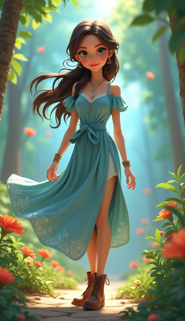 A girl in a garden,medium:oil painting,wearing a flowy dress, surrounded by colorful flowers and butterflies,best quality,realistic:1.37,soft and warm tones,soft sunlight filtering through the trees