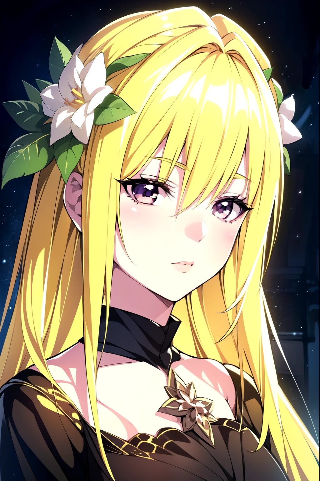 A beautiful young girl with yellow hair and angelic wings, highly detailed anime style illustration, 1girl, detailed facial features, long eyelashes, flower crown, elegant pose, cinematic lighting, vibrant colors, digital painting, masterpiece, photorealistic, 8k, best quality