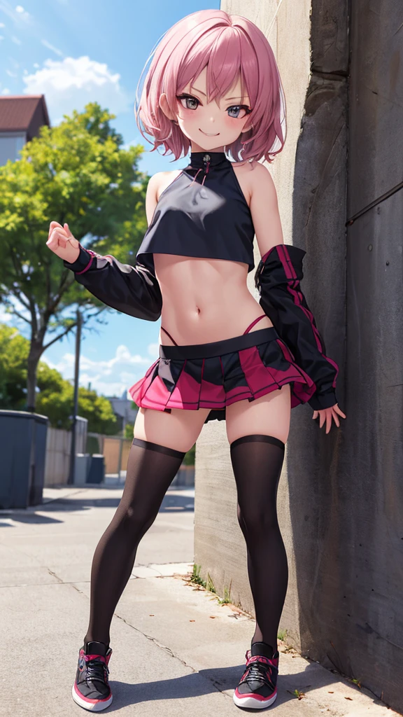Top image quality、top-quality、8K picture quality、１a person、honoka、A smile、embarrassed from、red blush、Colossal tits、((Black enamel))、((extra small micro bikini))、((highleg))、((Crotch Squeeze))、((Squatting on the ground))、((Open your crotch wide from side to side))、((Opening legs))、((Arms behind your head))、((Show off your armpits))、pin heels、((White knee-high socks))、(((Facing the front of the camera)))、stares at the camera、((Open your legs wide to face the camera))、Stone corridor、stairway、profetional lighting、Professional filming、