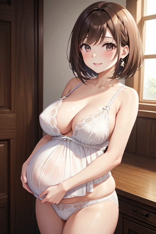 My grandmother、    Young Woman With Shiny Brown Hair ,  short hair, (   brown pretty eyes   、  Sparkling eyes  , fine grain)、Smile、  Super Detailed  な目、   Highly Detailed Face  ,  High detail eyes   , [ cowboy shooter、
masterpiece, , 1 female,  10 months pregnant，Mother，  amazing breasts ， 


,Lace bra,  lace panties  ,concert,the masses,diving,恥ずかしそうなSmile,  brown hair  ,long hair,(   Best Quality   ,4K,【【8k,   High Resolution   ,masterpiece:1.2),，from behind，  Super Detailed  ,,illustration,  Soft Text Writing    ,  Powder Spray   ,Breast milk