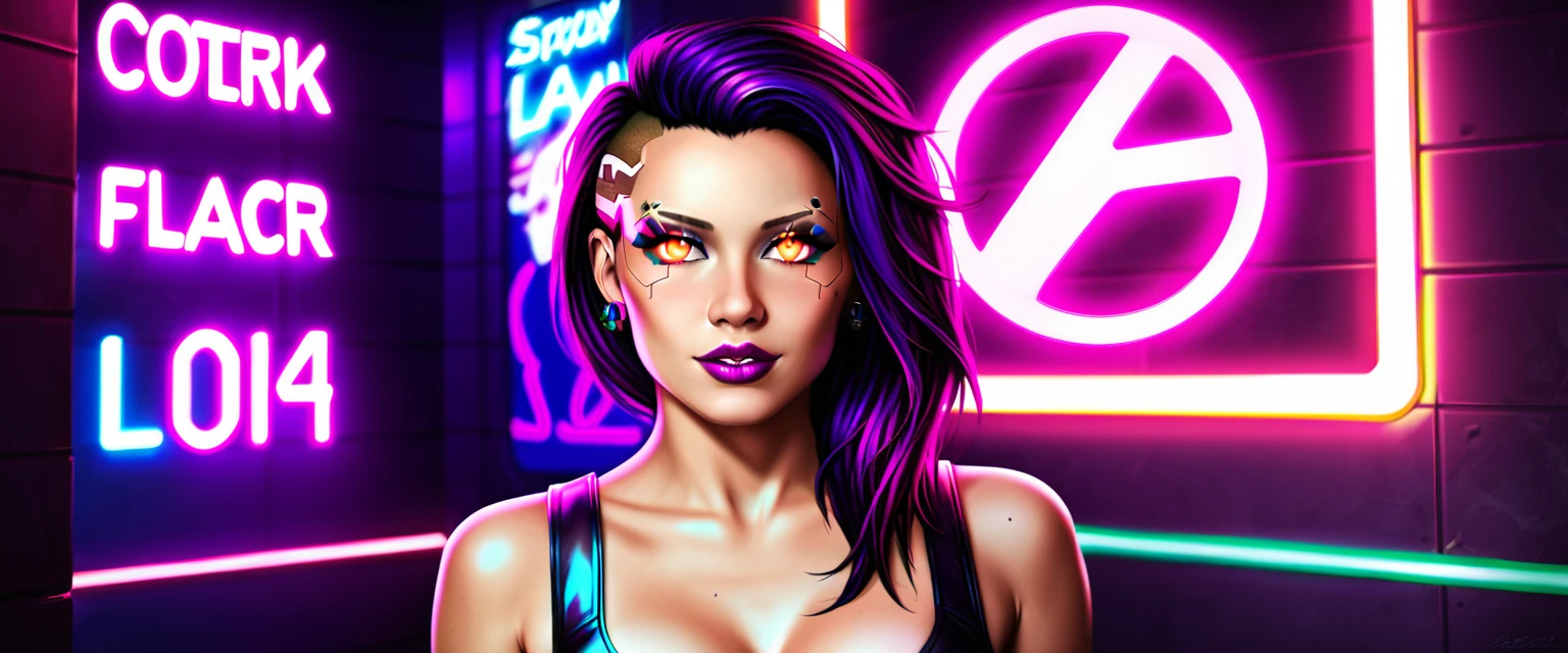 a dark cyberpunk city, a cyberpunk mage, sh4g0d style, detailed face, piercing eyes, glowing symbols, neon lights, dystopian atmosphere, cinematic lighting, vibrant colors, hyper-detailed, 8k, photorealistic, masterpiece