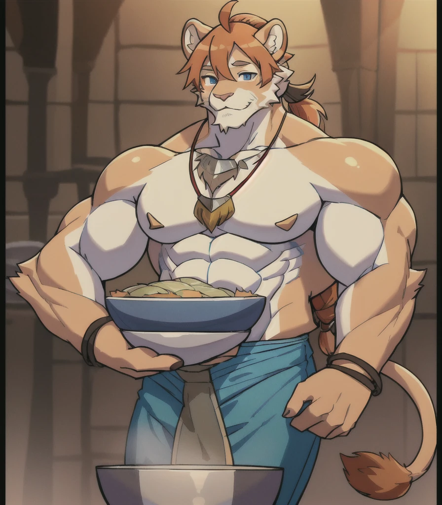 Born, masterpiece, Best Quality, Realistic, Underground Prison,  irrational solution , 複雑なeye,    Intricate Weave   , Good lighting,     Attention to Details   , , Detailed border,
beautifuleye, 詳細なeye,
Underground Arena,
(Alone),  Like fur, human, kemono,    lion, ,eye,eye,eye (   muscular body flowing from a bowl  :2.1), 80 years old,old,senior citizen,senior citizen,old man,Wrinkles,細かいWrinkles,Nasolabial folds,額のWrinkles,, Weight 90kg,: 190cm,expensive,beautiful,Long limbs,   bodybuilders,
Body hair, Tail tassel,    beard,, 青いeye,
Hair tied up,eyeの間の毛,Ahoge,   side lock,Forehead curl,   orange hair,
   is standing, smile, 
,   necklace   ,,   Bracelets, Blue shorts,shirt,