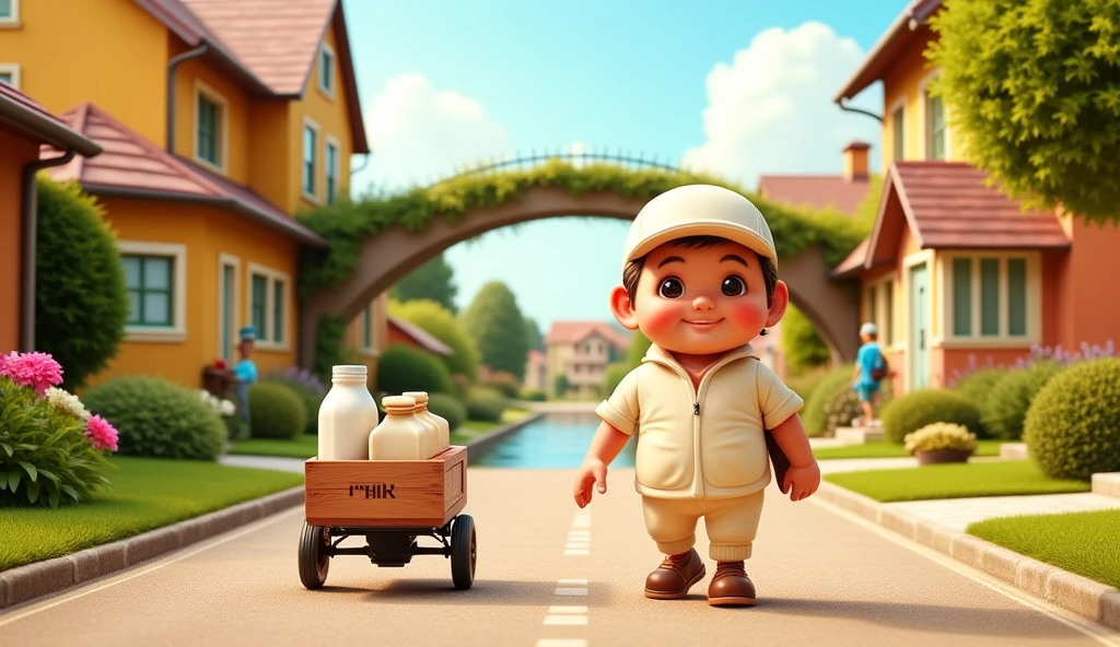 The theme is   「  a milkman in cartoon  」、3D Animation、
 bridge]
  Every day when you wake up
The Ren want to greet you.
 The milkman is a friend
That it never takes long  