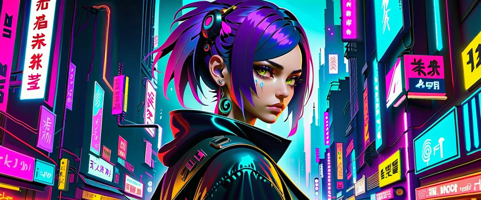 a dark cyberpunk city, a cyberpunk mage, sh4g0d style, detailed face, piercing eyes, glowing symbols, neon lights, dystopian atmosphere, cinematic lighting, vibrant colors, hyper-detailed, 8k, photorealistic, masterpiece