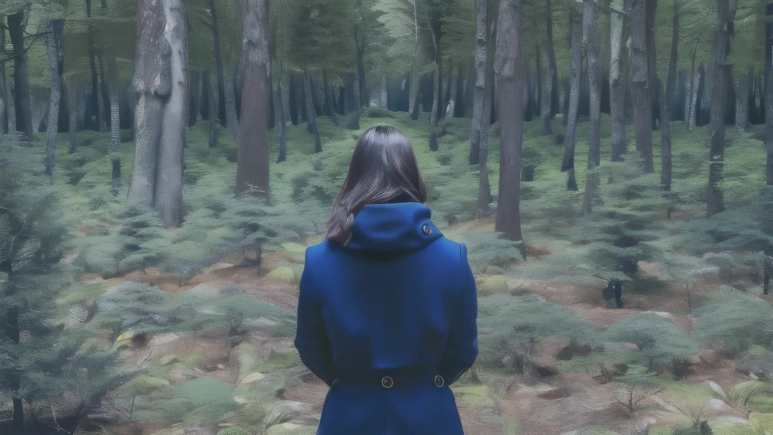 arafed woman in a blue coat standing in a forest, standing in a forest, stood in a forest, woman in a dark forest, girl walking in forest, standing in the forest, standing in the forrest, in front of a forest background, standing on a forest, standing in a dark forest, girl walking in dark forest, lost in a forest,japan