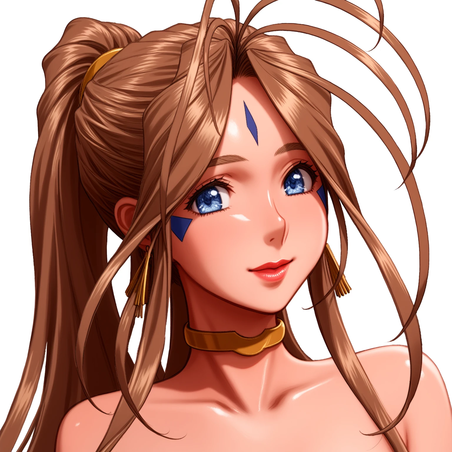 NSFW:1.4, rating_explicit, 1goddess, solo, (sleep_face:1.5, peaceful), ((nude)), bare shoulders, ((raise face, raise head)), BREAK, Lovebell-SDXL, Belldandy, long ponytail, brown hair, blue eyes, gold choker, gold hair band, earring, (elegant mature woman), BREAK, dynamic angle, upper body, (face only, frame out arms, frame out hands), (closeup-face, face close-up), transparent background, BREAK, (shiny skin, shiny white skin), detailed eyes, detailed eyelashes, extremely detailed face, detailed sharp lips, BREAK, (masterpiece:1.2), (best quality), (ultra detailed), (realistic), portrait, dramatic lighting, ((sharp focus, sharp detail)), score_9, score_8_up, score_7_up, score_anime,