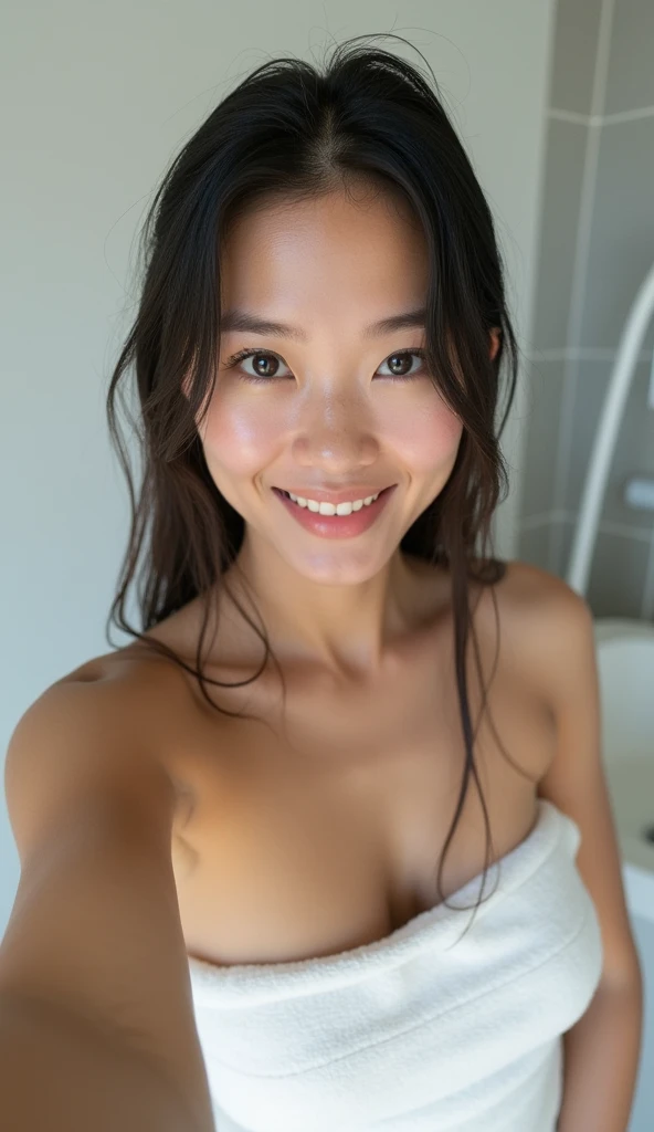 14 year old Korean beautiful , hot girl in the bathroom,Grinning 