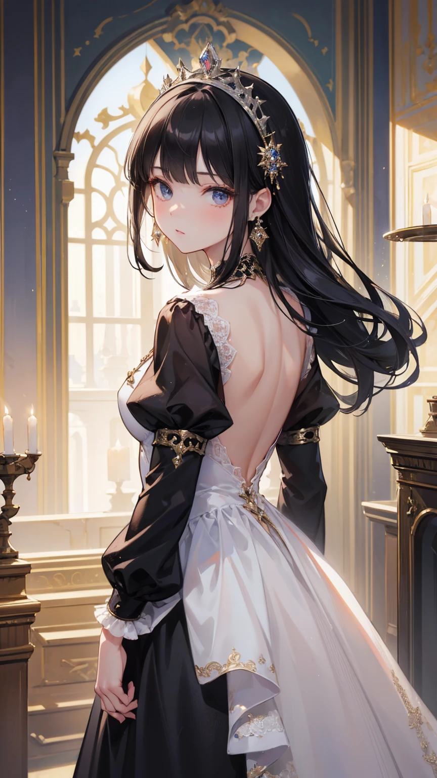 (((masterpiece))),(((High resolution)))、(((8K)))、(((perfect face)))、(((Korean idol)))、25 years old, ((off shoulder dress)), ((skirt)), look at the camera, thighs, ((top quality eyes)), ((detailed eyes)), ((detailed face)), (detailed texture), stairs, back, ass, (low angle)