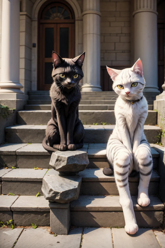 Cats on the stone steps 