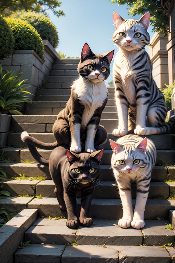 Cats on the stone steps 