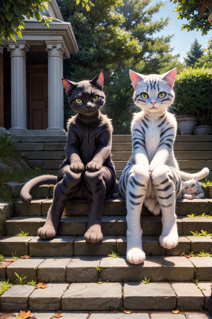 Cats on the stone steps 