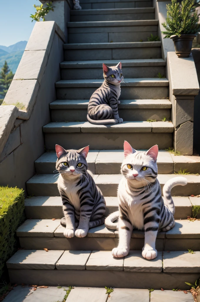 Cats on the stone steps 