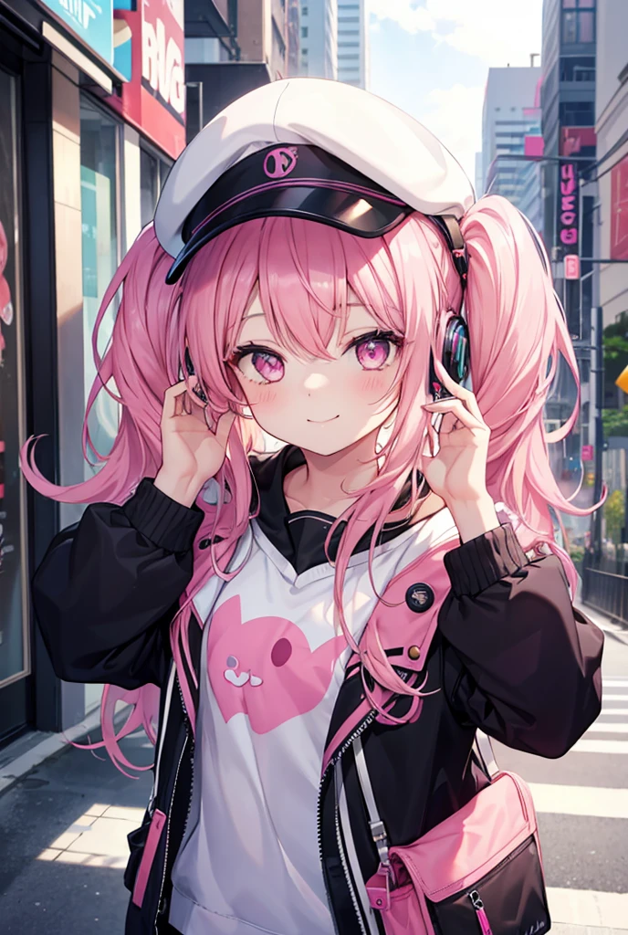 1girl, pink hair, pink eyes, sailor suit, sitting, wariza, pink cyber punk interior, pink fluorescent light
